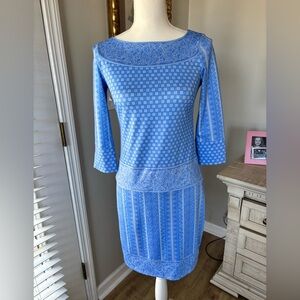 Gretchen Scott Border Dress blue and white Size XXS shrimp EUC